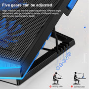 5 Fan 2 USB Lifting Folding Laptop Cooling Stand(Black Blue)