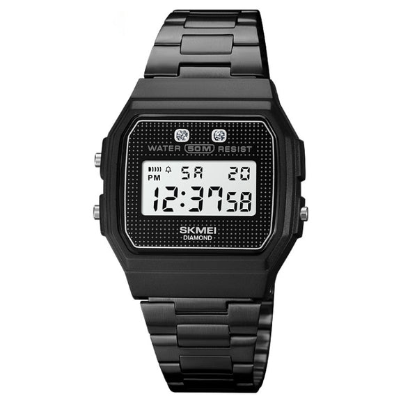 SKMEI 1952 Resin Mirror ABS Case Water-resistant Electronic Watch(Black Steel Belt)