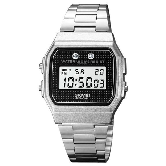 SKMEI 1952 Resin Mirror ABS Case Water-resistant Electronic Watch(Silver Steel Belt)