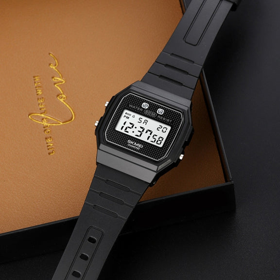 SKMEI 1952 Resin Mirror ABS Case Water-resistant Electronic Watch(Black PU belt)