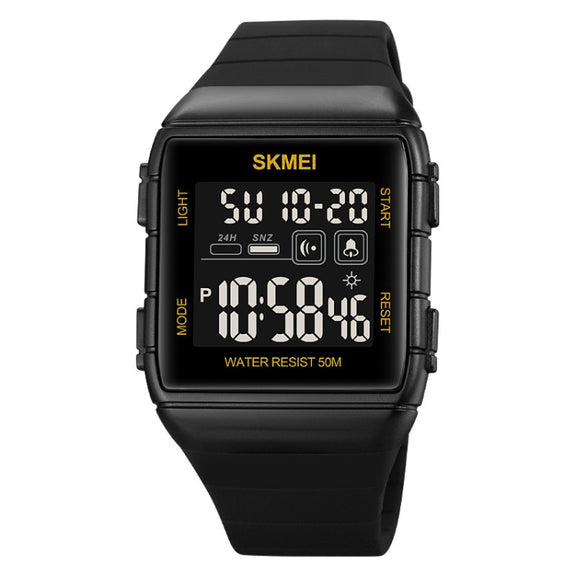 SKMEI 1960 Stainless Steel Buckle Silicone Strap Water-resistant Electronic Watch(Black Gold)