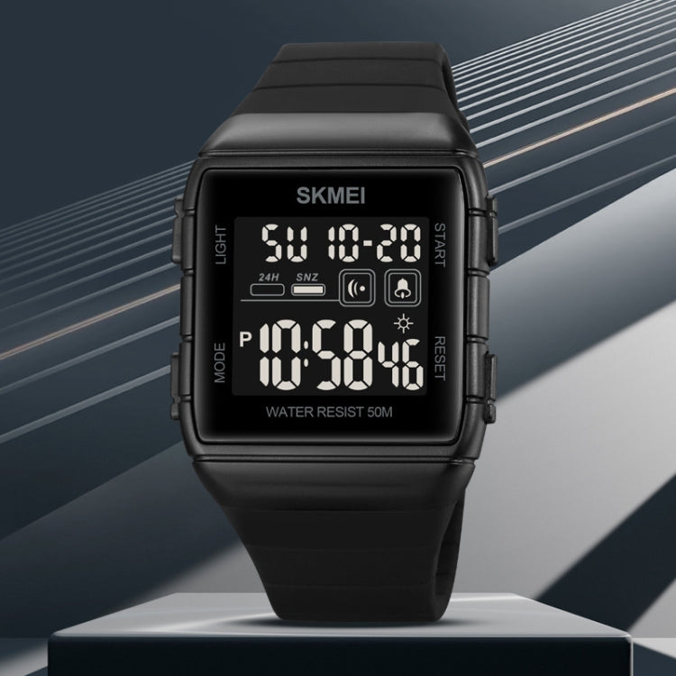 SKMEI 1960 Stainless Steel Buckle Silicone Strap Water-resistant Electronic Watch(Black Gold)