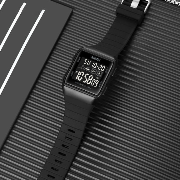 SKMEI 1960 Stainless Steel Buckle Silicone Strap Water-resistant Electronic Watch(Black Gold)