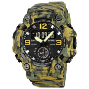 SKMEI 1965 Stainless Steel Buckle PU Strap Water-resistant Electronic Watch(Army Green Camouflage)