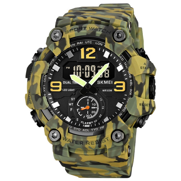 SKMEI 1965 Stainless Steel Buckle PU Strap Water-resistant Electronic Watch(Army Green Camouflage)