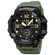 SKMEI 1965 Stainless Steel Buckle PU Strap Water-resistant Electronic Watch(Army Green)