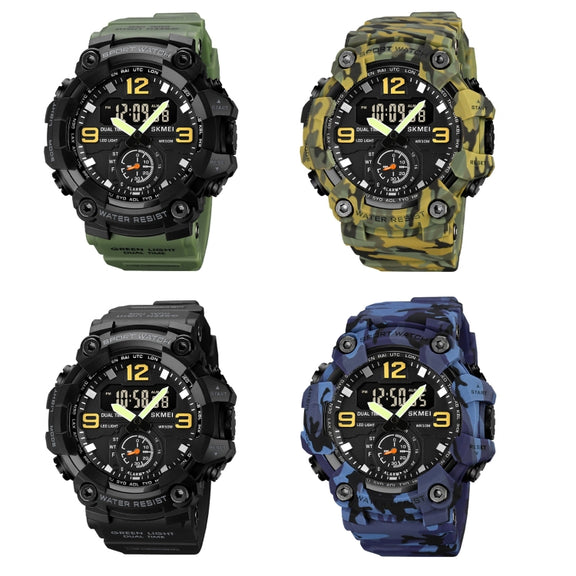 SKMEI 1965 Stainless Steel Buckle PU Strap Water-resistant Electronic Watch(Army Green)