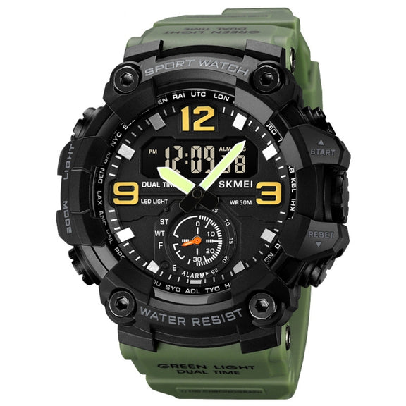 SKMEI 1965 Stainless Steel Buckle PU Strap Water-resistant Electronic Watch(Army Green)