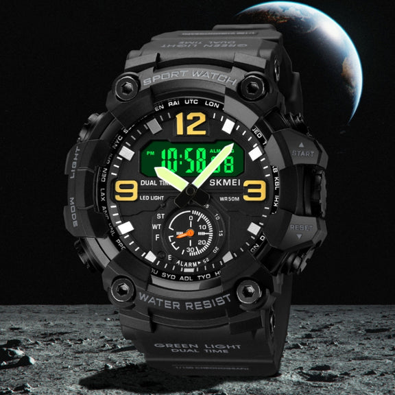 SKMEI 1965 Stainless Steel Buckle PU Strap Water-resistant Electronic Watch(Army Green)