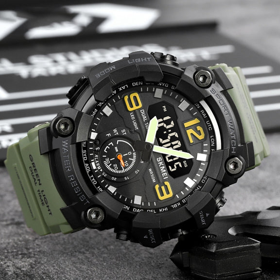 SKMEI 1965 Stainless Steel Buckle PU Strap Water-resistant Electronic Watch(Army Green)