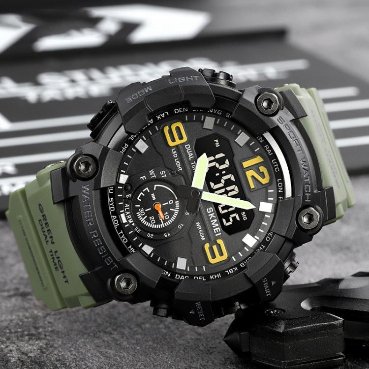 SKMEI 1965 Stainless Steel Buckle PU Strap Water-resistant Electronic Watch(Army Green)