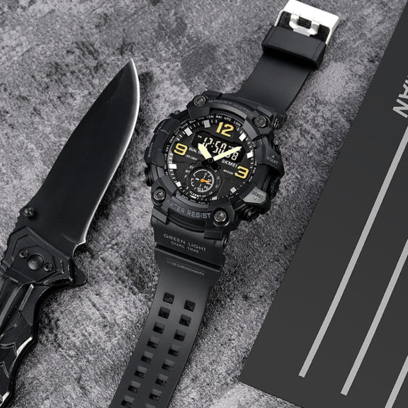 SKMEI 1965 Stainless Steel Buckle PU Strap Water-resistant Electronic Watch(Army Green)
