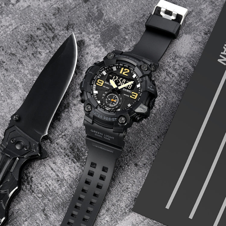 SKMEI 1965 Stainless Steel Buckle PU Strap Water-resistant Electronic Watch(Army Green)