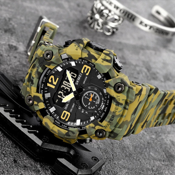 SKMEI 1965 Stainless Steel Buckle PU Strap Water-resistant Electronic Watch(Army Green)