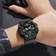 SKMEI 1965 Stainless Steel Buckle PU Strap Water-resistant Electronic Watch(Army Green)