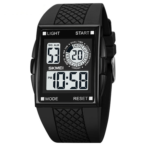 SKMEI 1967 Stainless Steel Buckle PU Strap Water-resistant Electronic Watch(Black and White Machine)