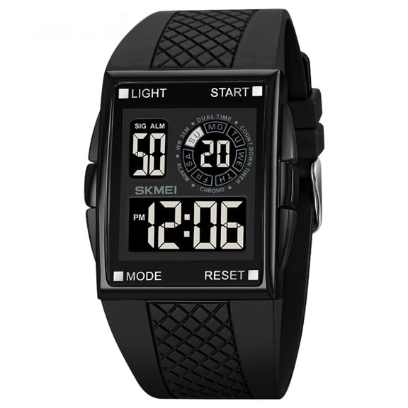 SKMEI 1967 Stainless Steel Buckle PU Strap Water-resistant Electronic Watch(Black and Black Machine)