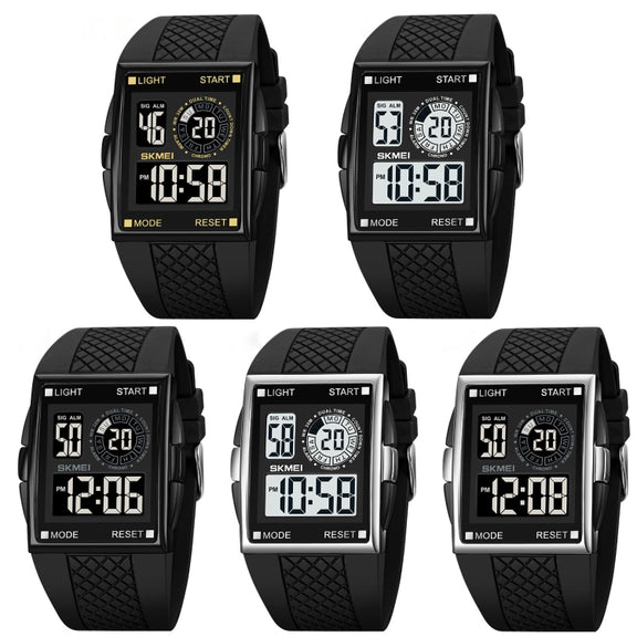 SKMEI 1967 Stainless Steel Buckle PU Strap Water-resistant Electronic Watch(Silver and White Machine)