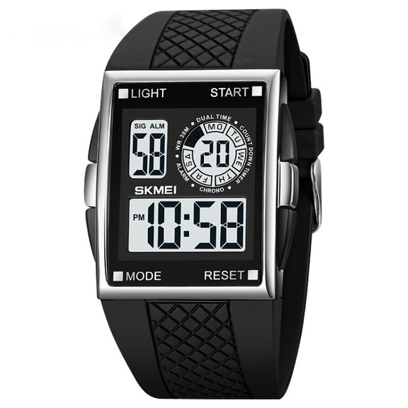 SKMEI 1967 Stainless Steel Buckle PU Strap Water-resistant Electronic Watch(Silver and White Machine)