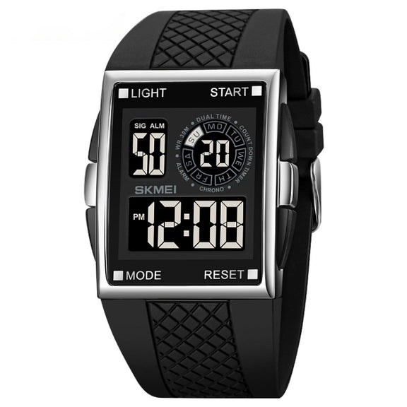 SKMEI 1967 Stainless Steel Buckle PU Strap Water-resistant Electronic Watch(Silver and Black Machine)