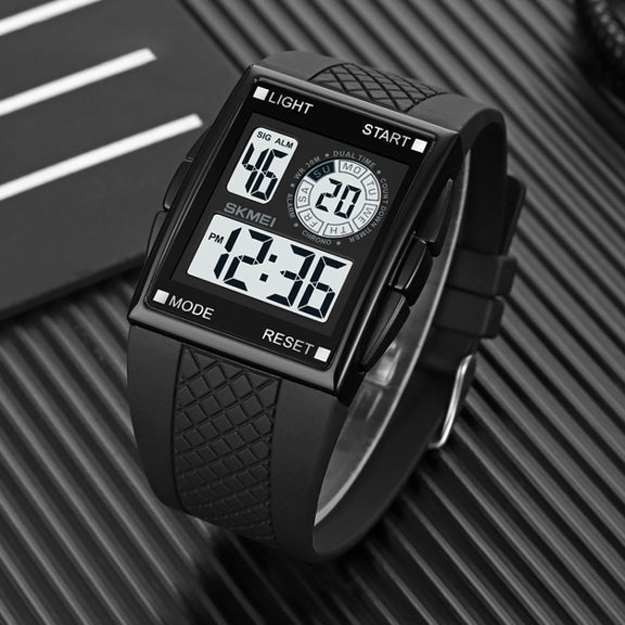 SKMEI 1967 Stainless Steel Buckle PU Strap Water-resistant Electronic Watch(Black and White Machine)