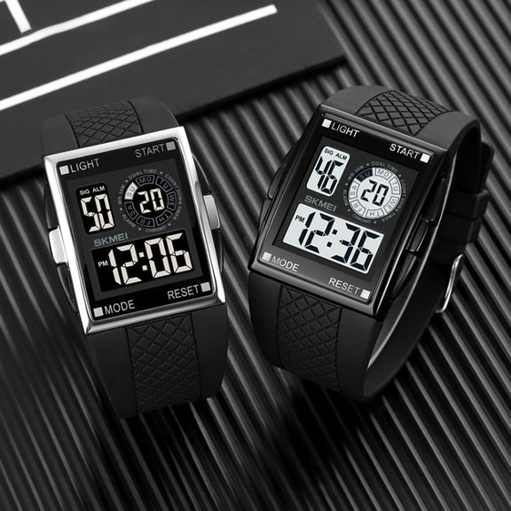 SKMEI 1967 Stainless Steel Buckle PU Strap Water-resistant Electronic Watch(Silver and White Machine)
