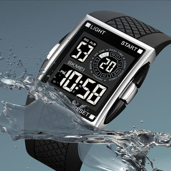 SKMEI 1967 Stainless Steel Buckle PU Strap Water-resistant Electronic Watch(Silver and Black Machine)