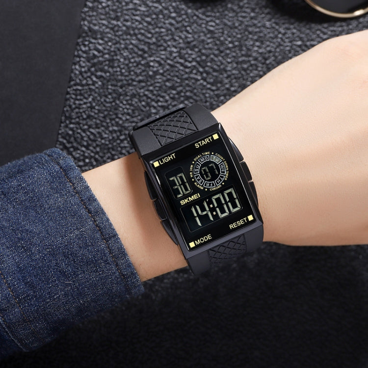 SKMEI 1967 Stainless Steel Buckle PU Strap Waterproof Electronic Watch(Black Gold) - free shipping - PMC TechLife - Order now!