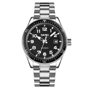 SKMEI 9232 Stainless Steel Buckle Glass Mirror Water-resistant Resistant Quartz Watch(Silver Shell Black Surface)