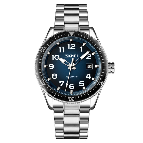 SKMEI 9232 Stainless Steel Buckle Glass Mirror Water-resistant Resistant Quartz Watch(Silver Shell Blue Surface)