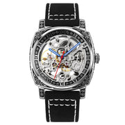 SKMEI 9271 Stainless Steel Buckle Leather Strap Water-resistant Mechanical Watch(Black)