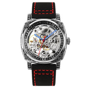 SKMEI 9271 Stainless Steel Buckle Leather Strap Water-resistant Mechanical Watch(Red)