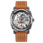 SKMEI 9271 Stainless Steel Buckle Leather Strap Water-resistant Mechanical Watch(Brown)