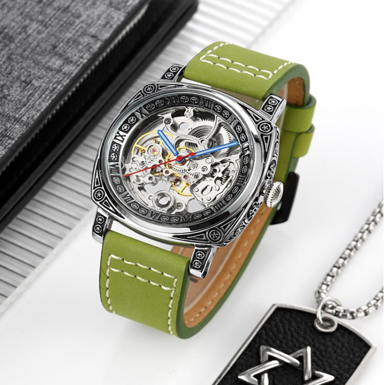 SKMEI 9271 Stainless Steel Buckle Leather Strap Water-resistant Mechanical Watch(Red)