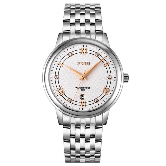 SKMEI 9272 Stainless Steel Buckle Strap Water-resistant Quartz Watch Man(Silver Shell Silver Surface)