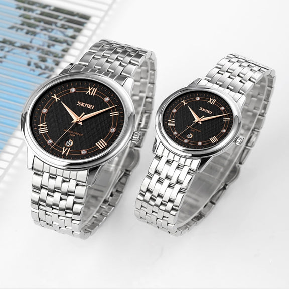 SKMEI 9272 Stainless Steel Buckle Strap Water-resistant Quartz Watch Man(Silver Shell Silver Surface)