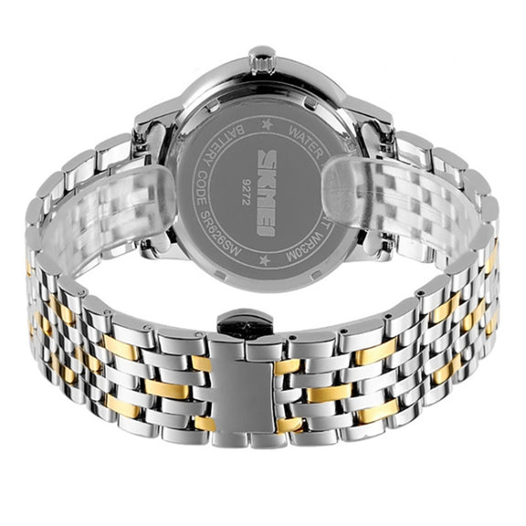 SKMEI 9272 Stainless Steel Buckle Strap Water-resistant Quartz Watch Women(Gold and Silver)