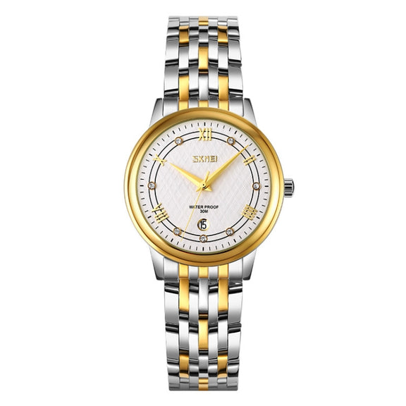 SKMEI 9272 Stainless Steel Buckle Strap Water-resistant Quartz Watch Women(Gold and Silver)