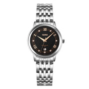 SKMEI 9272 Stainless Steel Buckle Strap Water-resistant Quartz Watch Women(Silver Shell Black Surface)