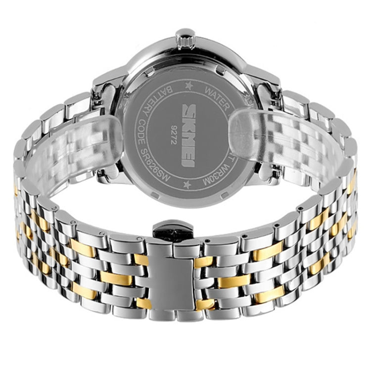 SKMEI 9272 Stainless Steel Buckle Strap Water-resistant Quartz Watch Women(Silver Shell Black Surface)