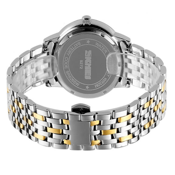 SKMEI 9272 Stainless Steel Buckle Strap Water-resistant Quartz Watch Women(Silver Shell Silver Surface)
