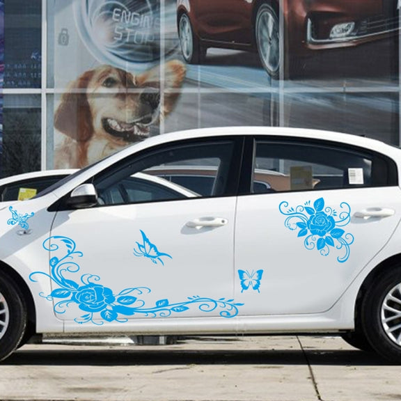 2 PCS/Set D-72 Butterfly Love Flower Pattern Car Modified Decorative Sticker(Blue)