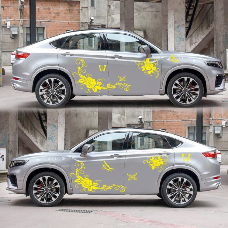 2 PCS/Set D-72 Butterfly Love Flower Pattern Car Modified Decorative Sticker(Yellow) - free shipping - PMC TechLife - Order now!