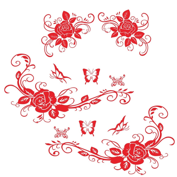 2 PCS/Set D-72 Butterfly Love Flower Pattern Car Modified Decorative Sticker(Red)