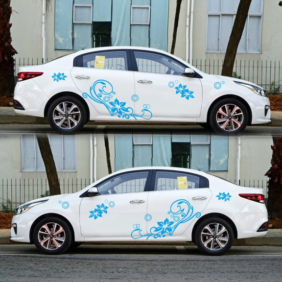 2 PCS/Set D-75 Flower Vine Pattern Car Modified Decorative Sticker(Blue)