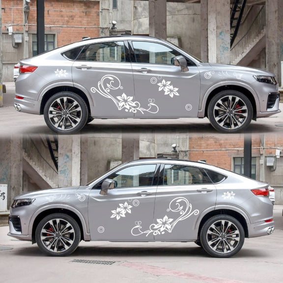 2 PCS/Set D-75 Flower Vine Pattern Car Modified Decorative Sticker(White)