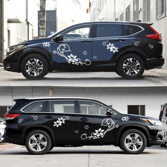 2 PCS/Set D-75 Flower Vine Pattern Car Modified Decorative Sticker(White)