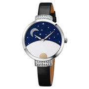 SKMEI 9279 Stainless Steel Buckle Genuine Leather Strap Water-resistant Quartz Watch(Black)
