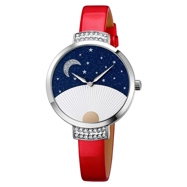 SKMEI 9279 Stainless Steel Buckle Genuine Leather Strap Waterproof Quartz Watch(Red) - free shipping - PMC TechLife - Order now!