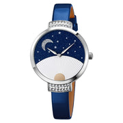 SKMEI 9279 Stainless Steel Buckle Genuine Leather Strap Water-resistant Quartz Watch(Blue)